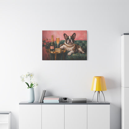 French Bulldog Canvas Wall Art "Champagne Pup" | Funny Dog Canvas Print | Luxury Frenchie Wall Decor | Pink Dog Painting Art