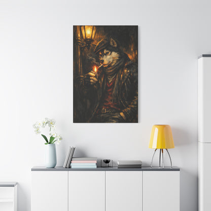 Husky Canvas Wall Art "Midnight Rebel" | Smoking Wolf Dog Canvas Print | Dark Academia Animal Wall Decor Art