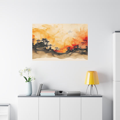 Watercolor Wall Art "Scarlet Silhouette" | Watercolor Art | Tree Of Life Wall Art | Tree Art | Japanese Tree Art | Large Tree Wall Art
