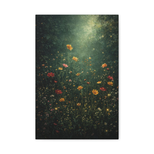 Wildflower Meadow Canvas Wall Art "Moonlit Bloom" | Moody Floral Canvas Print | Dark Cottagecore Wall Decor | Enchanted Flower Art