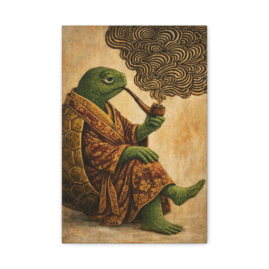 Smoking Turtle Canvas Wall Art "Slow Burn" | Vintage Animal Canvas Print | Funny Turtle Wall Decor | Whimsical Pipe Art