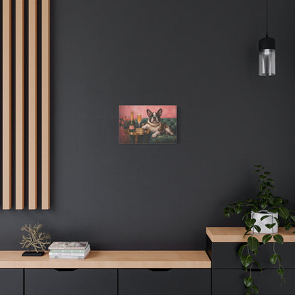 French Bulldog Canvas Wall Art "Champagne Pup" | Funny Dog Canvas Print | Luxury Frenchie Wall Decor | Pink Dog Painting Art