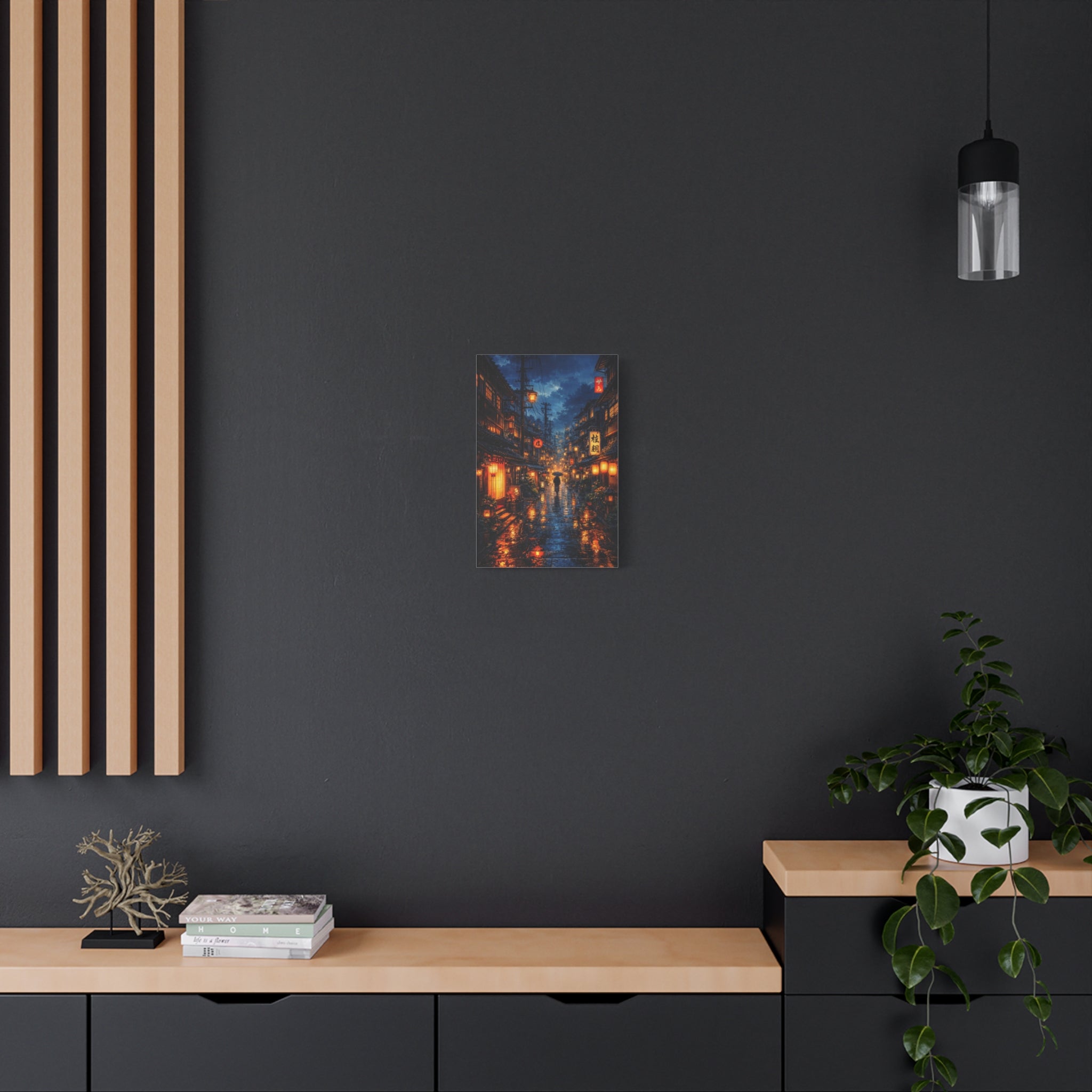 Japanese Street Canvas Wall Art "Lantern Rain" | Kyoto Night Canvas Print | Anime Cityscape Wall Decor | Tokyo Alley Art