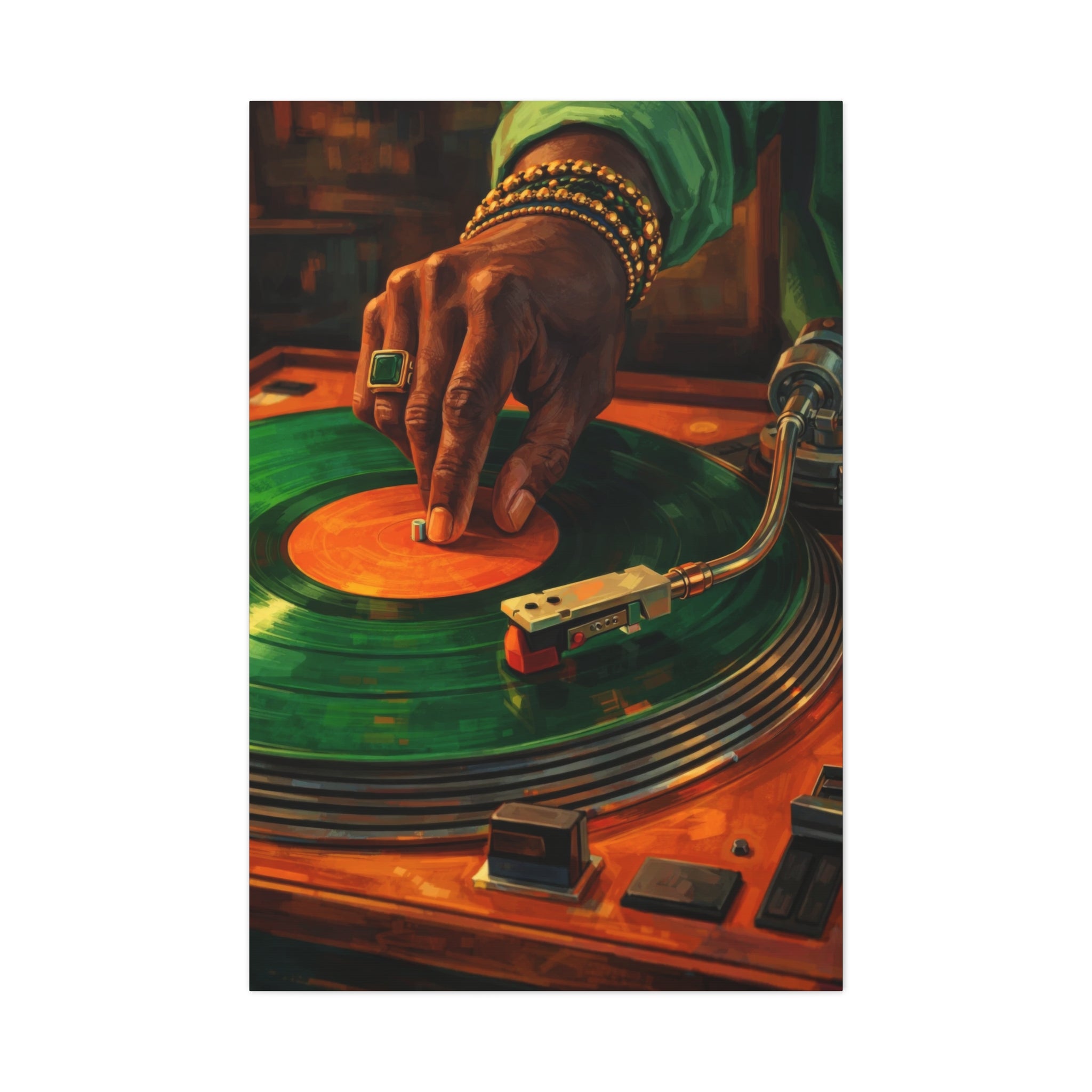 Vinyl Record Player Canvas Wall Art "Midnight Groove" | DJ Turntable Canvas Print | Retro Music Wall Decor Art