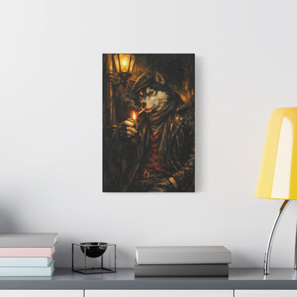 Husky Canvas Wall Art "Midnight Rebel" | Smoking Wolf Dog Canvas Print | Dark Academia Animal Wall Decor Art
