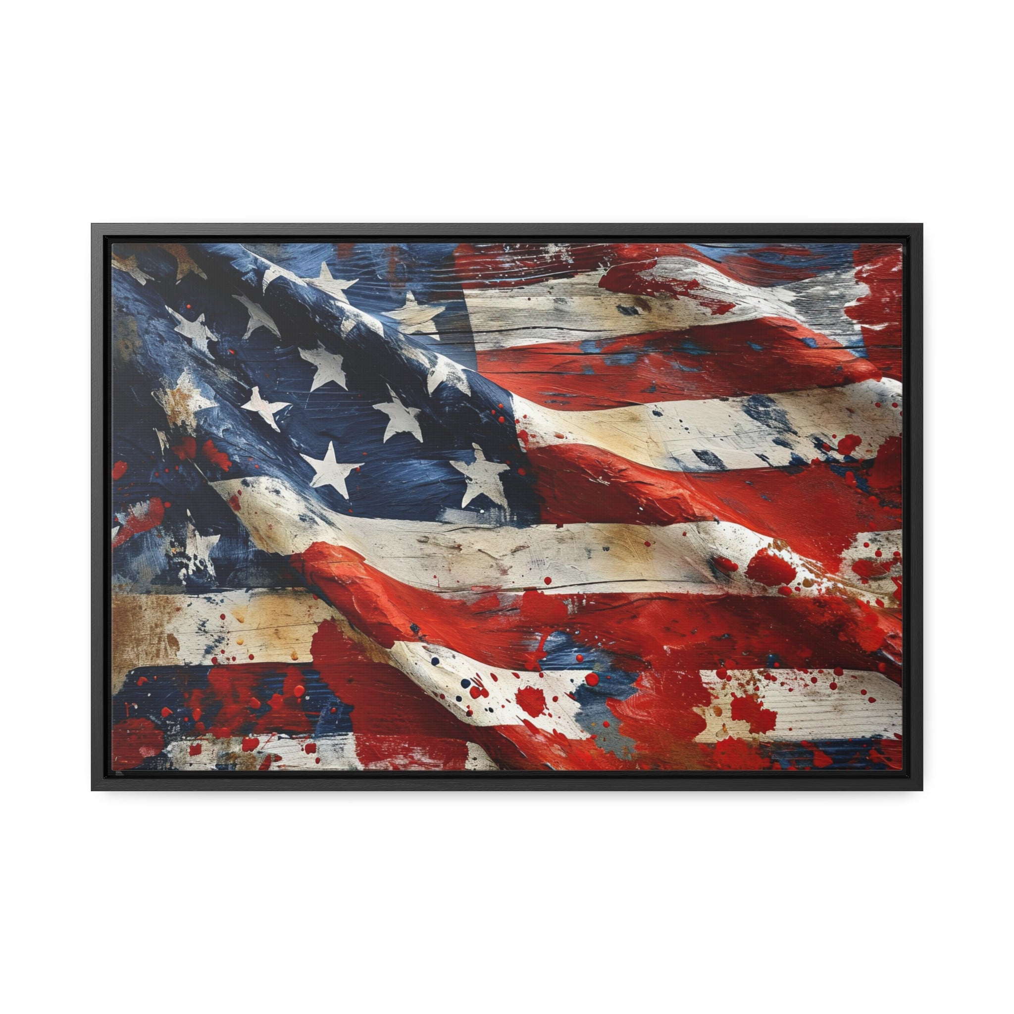 BLACK FRAME: American Flag Splatter Painting Canvas Art "Stars and Stripes Splash"| Vintage Patriotism Wall Art | American Heritage Art Military Gifts