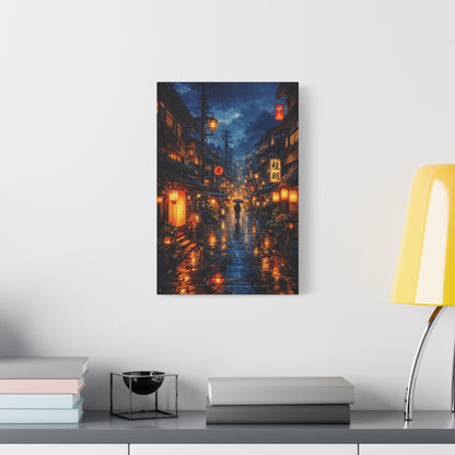 Japanese Street Canvas Wall Art "Lantern Rain" | Kyoto Night Canvas Print | Anime Cityscape Wall Decor | Tokyo Alley Art