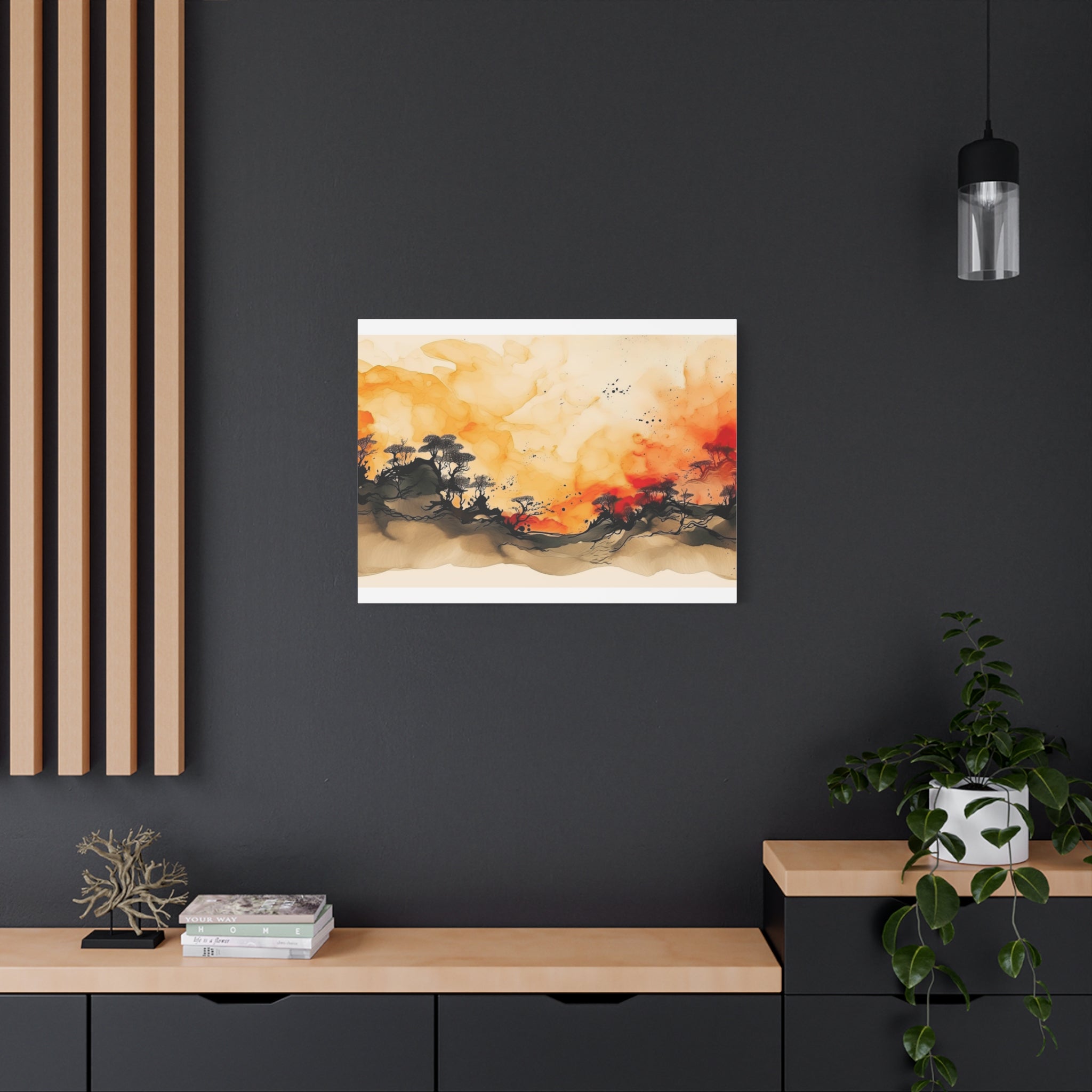 Watercolor Wall Art "Scarlet Silhouette" | Watercolor Art | Tree Of Life Wall Art | Tree Art | Japanese Tree Art | Large Tree Wall Art