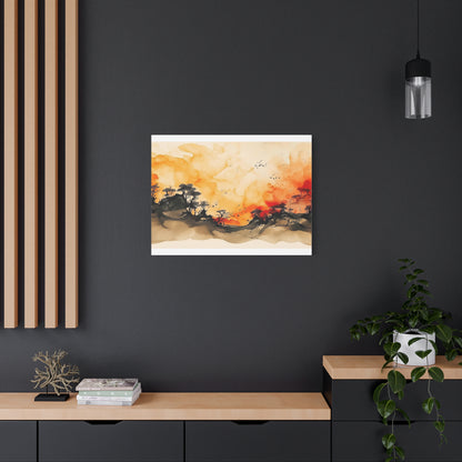 Watercolor Wall Art "Scarlet Silhouette" | Watercolor Art | Tree Of Life Wall Art | Tree Art | Japanese Tree Art | Large Tree Wall Art