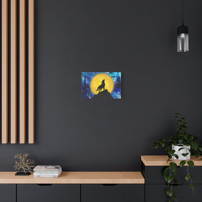 Howling Wolf and Moon Canvas Art "Lunar Prosperity" | Money Art Print | Blue and Yellow Wall Art | Howling Wolf In Prosperity Art Prints