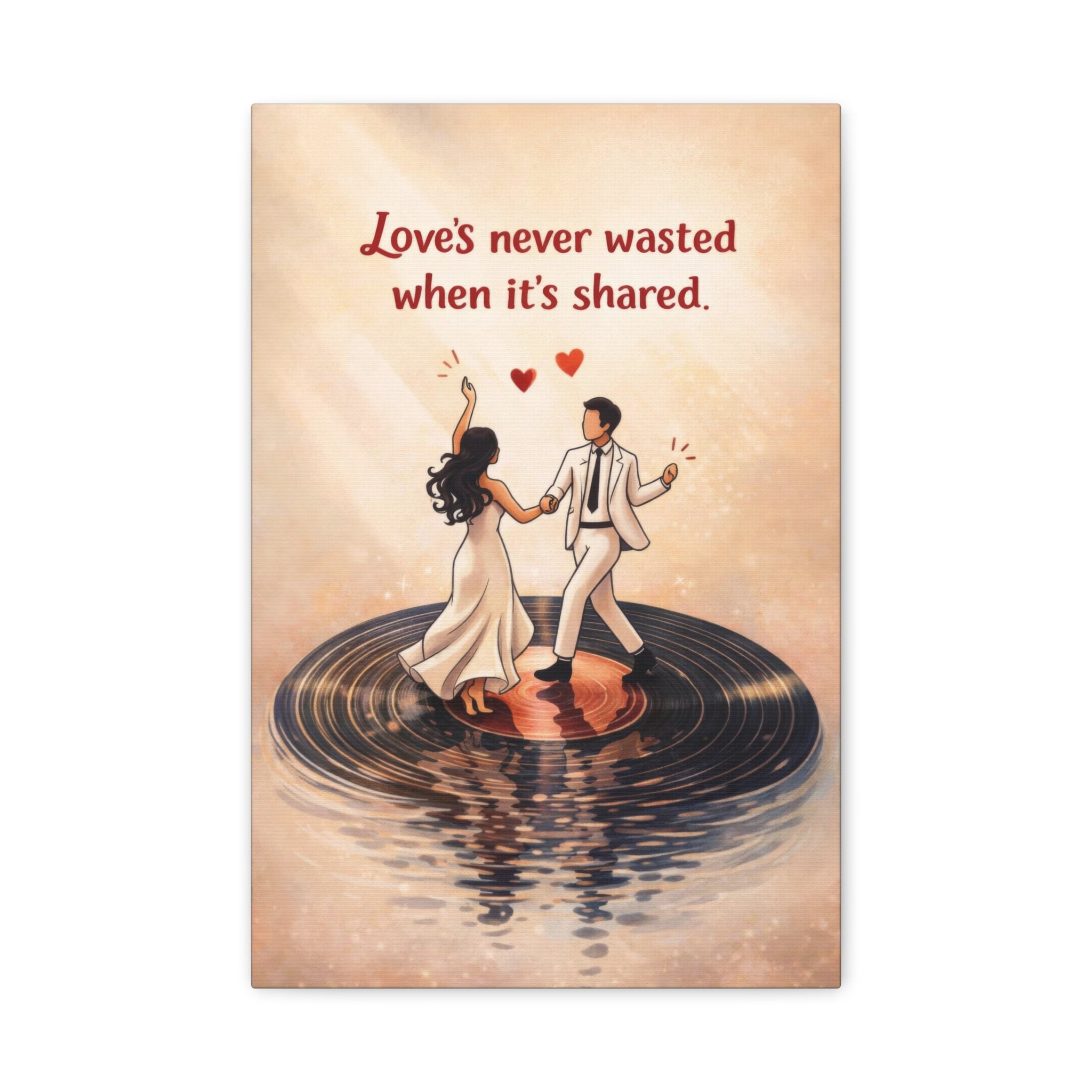 Dancing Couple Canvas Wall Art "Love Shared" | Romantic Quote Canvas Print | Vinyl Record Love Wall Decor