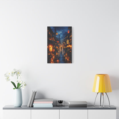 Japanese Street Canvas Wall Art "Lantern Rain" | Kyoto Night Canvas Print | Anime Cityscape Wall Decor | Tokyo Alley Art