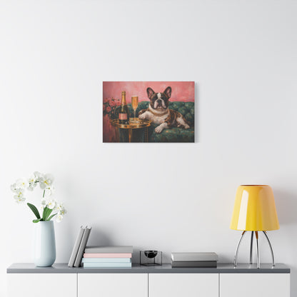 French Bulldog Canvas Wall Art "Champagne Pup" | Funny Dog Canvas Print | Luxury Frenchie Wall Decor | Pink Dog Painting Art