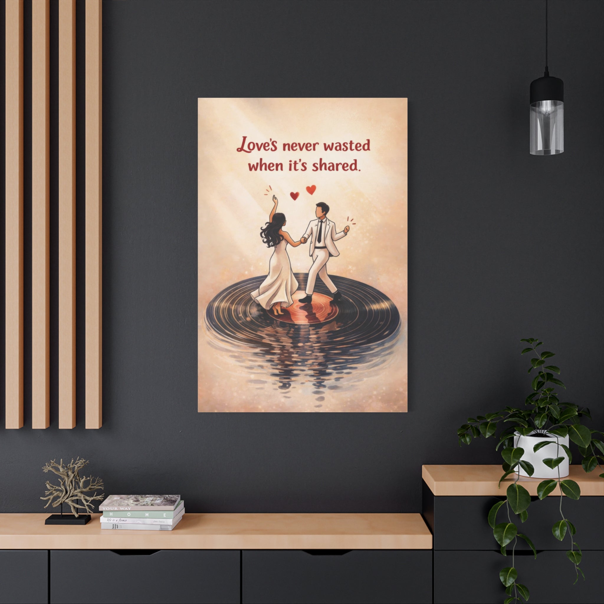 Dancing Couple Canvas Wall Art "Love Shared" | Romantic Quote Canvas Print | Vinyl Record Love Wall Decor