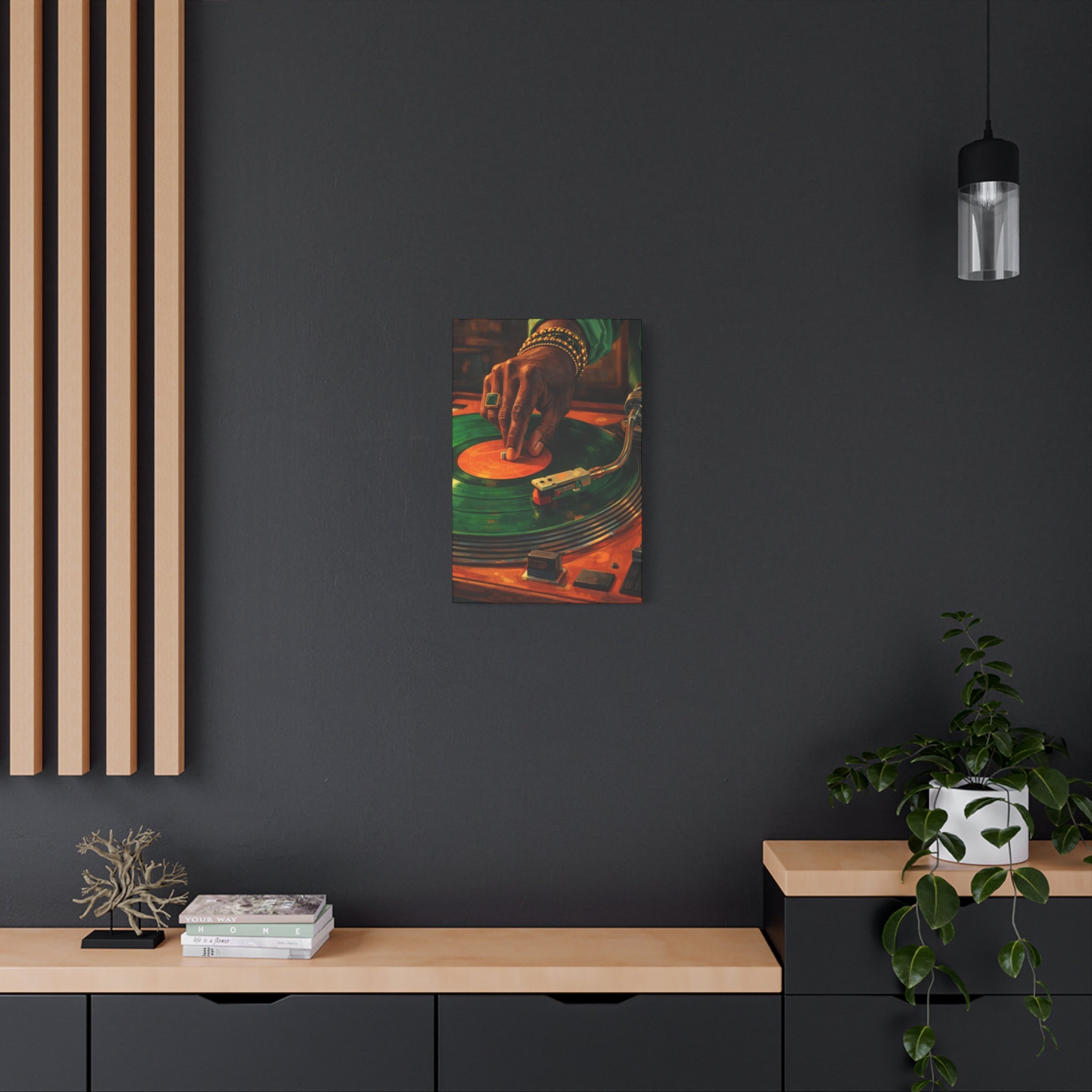 Vinyl Record Player Canvas Wall Art "Midnight Groove" | DJ Turntable Canvas Print | Retro Music Wall Decor Art
