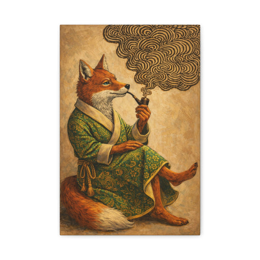 Smoking Fox Canvas Wall Art "Velvet Smoke" | Vintage Fox Canvas Print | Whimsical Animal Wall Decor | Pipe Smoking Art