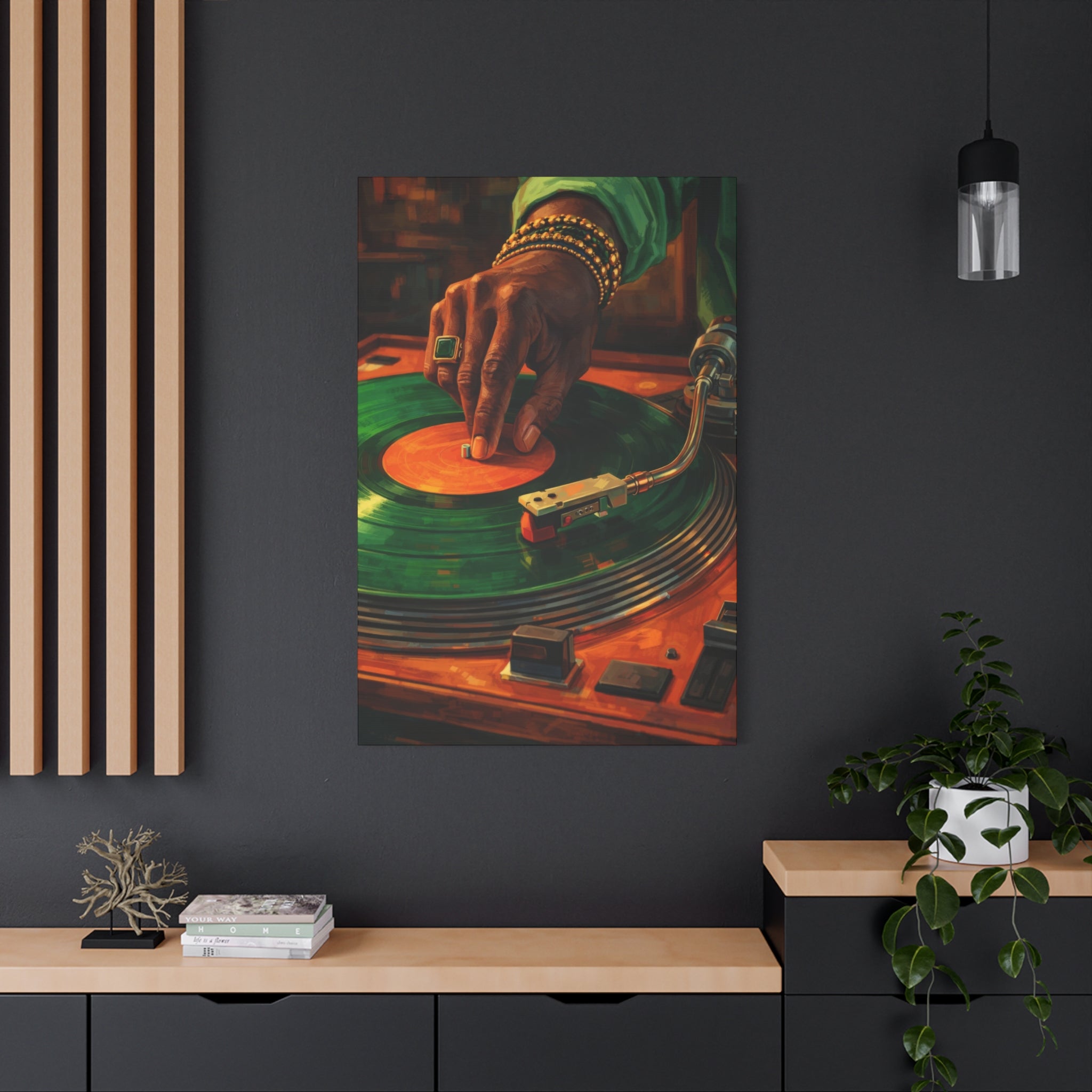 Vinyl Record Player Canvas Wall Art "Midnight Groove" | DJ Turntable Canvas Print | Retro Music Wall Decor Art