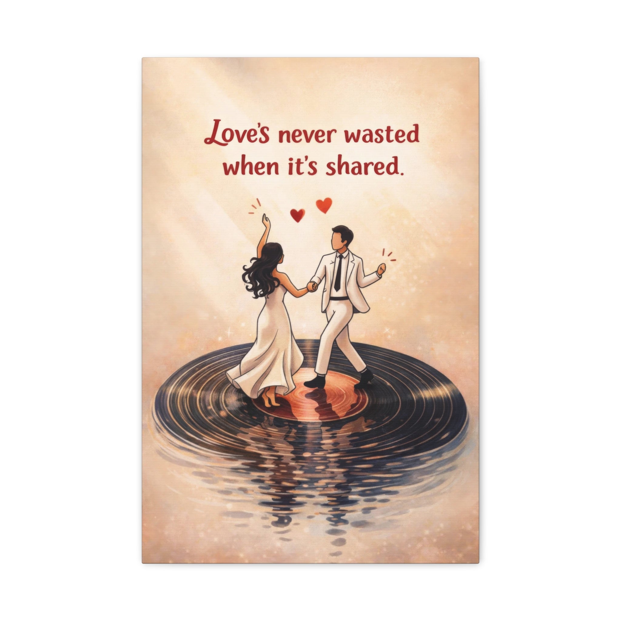 Dancing Couple Canvas Wall Art "Love Shared" | Romantic Quote Canvas Print | Vinyl Record Love Wall Decor