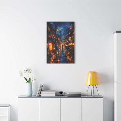Japanese Street Canvas Wall Art "Lantern Rain" | Kyoto Night Canvas Print | Anime Cityscape Wall Decor | Tokyo Alley Art