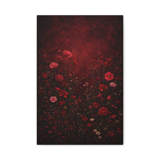 Red Floral Canvas Wall Art "Crimson Bloom" | Moody Flower Canvas Print | Dark Cottagecore Botanical Wall Decor Art