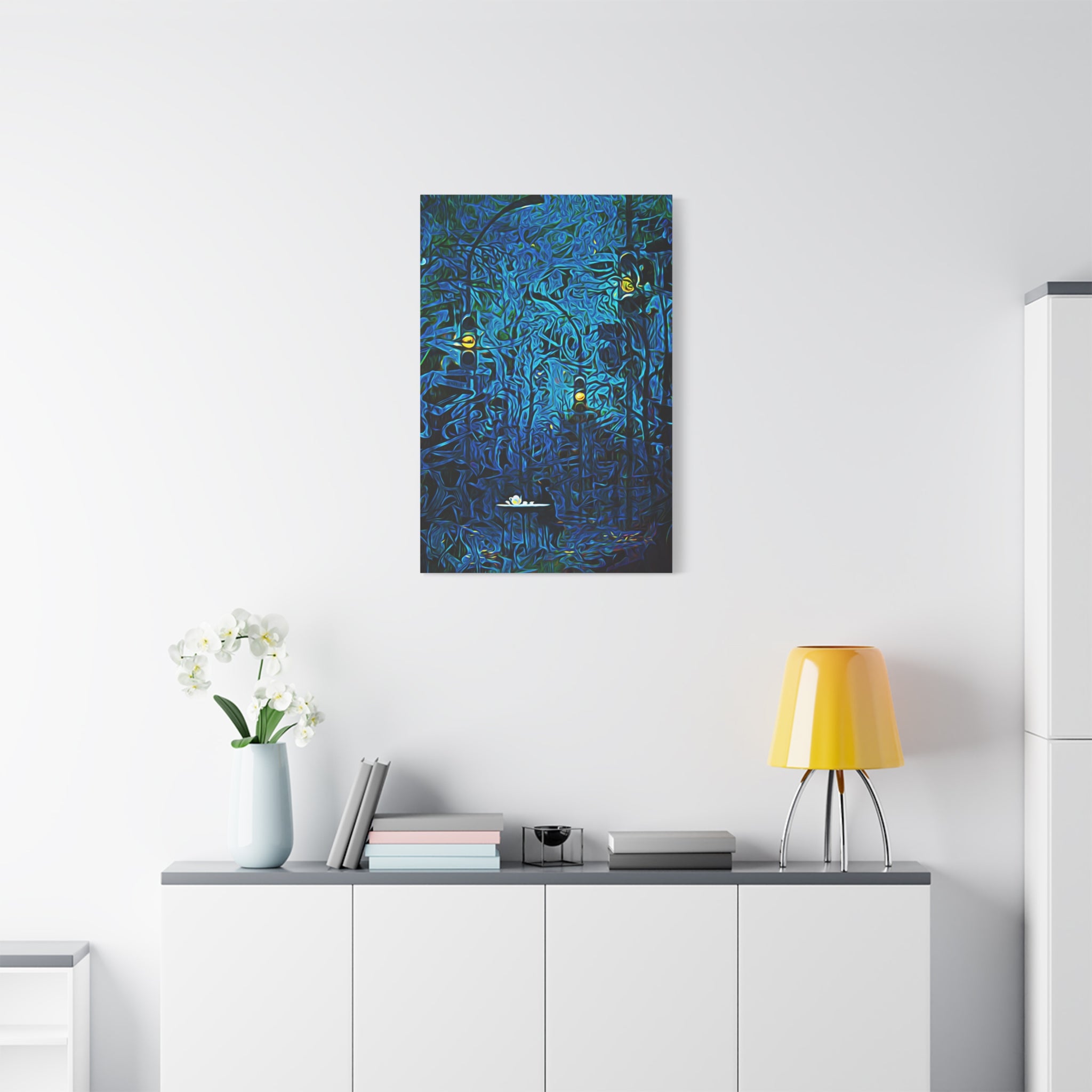 Blue Abstract Art Canvas "Waiting in Hues" | Neutral Abstract Wall Art Prints | Girl Patiently Waiting Motivational Art | Creative Wall Art