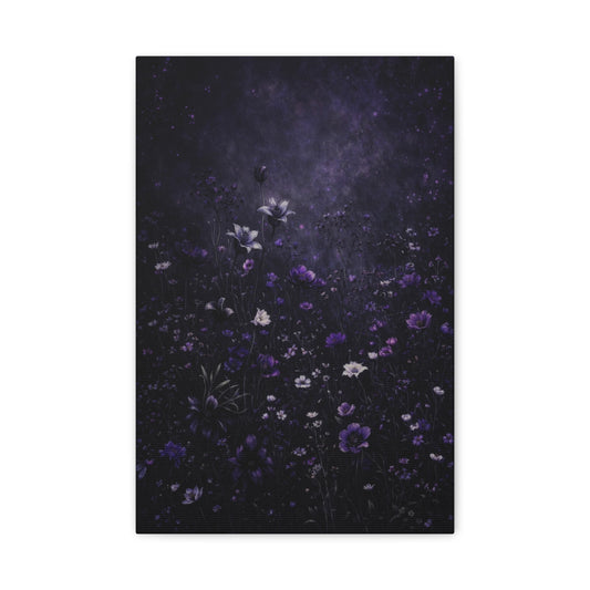 Purple Floral Canvas Wall Art "Midnight Violet" | Moody Flower Canvas Print | Dark Cottagecore Botanical Wall Decor