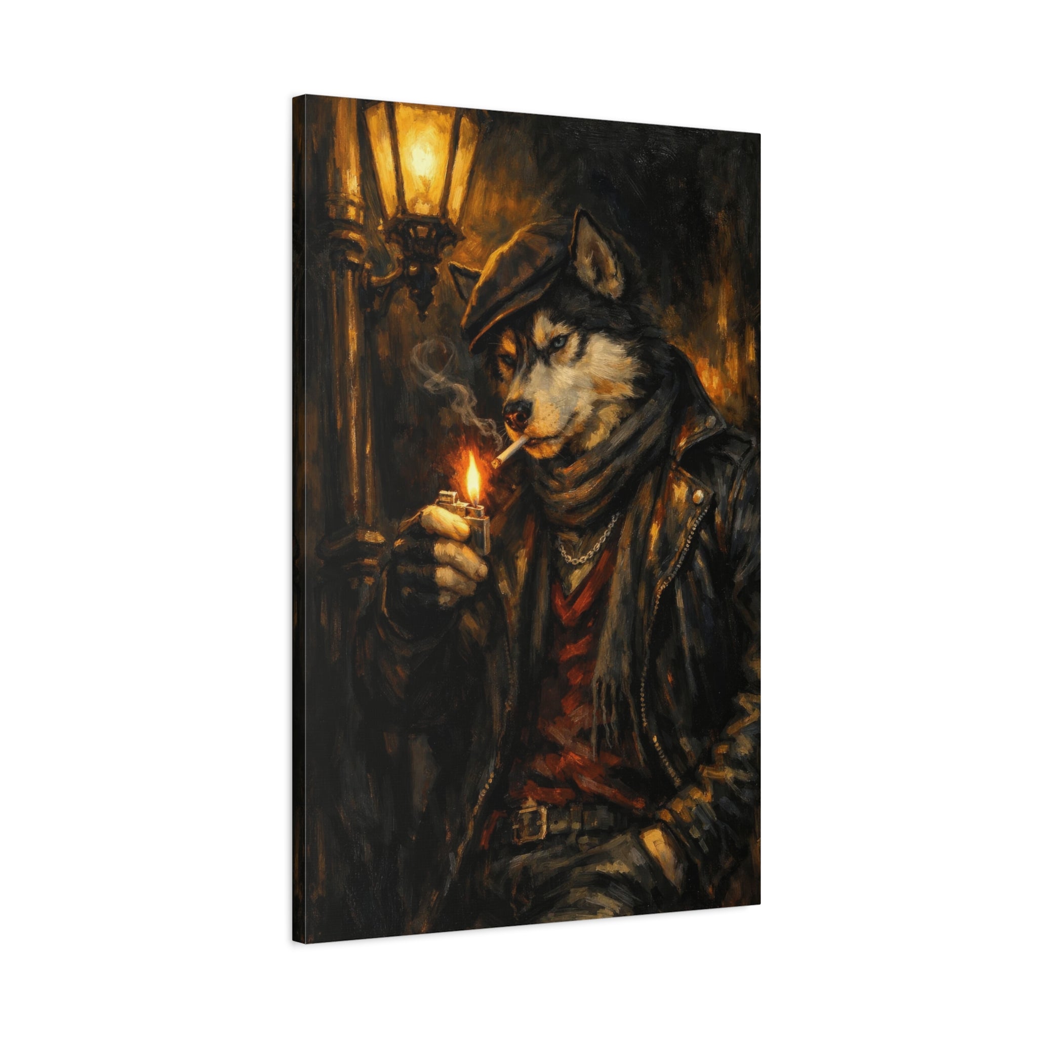 Husky Canvas Wall Art "Midnight Rebel" | Smoking Wolf Dog Canvas Print | Dark Academia Animal Wall Decor Art