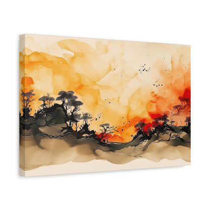 Watercolor Wall Art "Scarlet Silhouette" | Watercolor Art | Tree Of Life Wall Art | Tree Art | Japanese Tree Art | Large Tree Wall Art