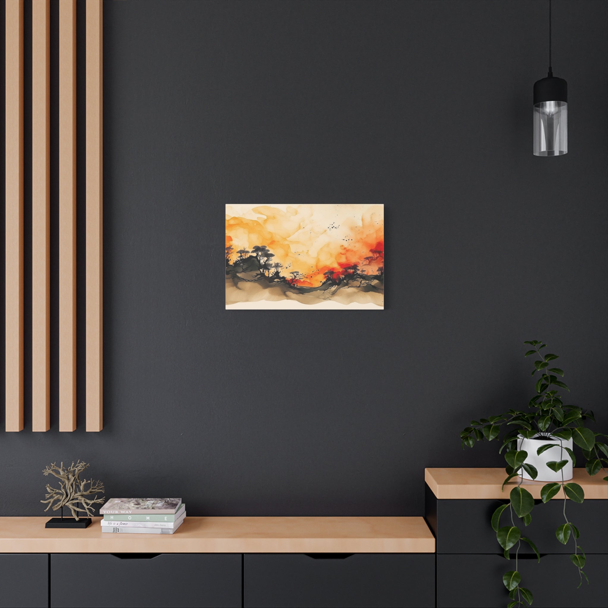 Watercolor Wall Art "Scarlet Silhouette" | Watercolor Art | Tree Of Life Wall Art | Tree Art | Japanese Tree Art | Large Tree Wall Art