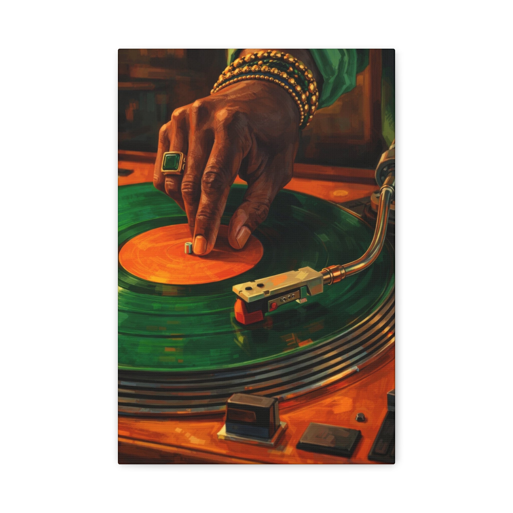 Vinyl Record Player Canvas Wall Art "Midnight Groove" | DJ Turntable Canvas Print | Retro Music Wall Decor Art