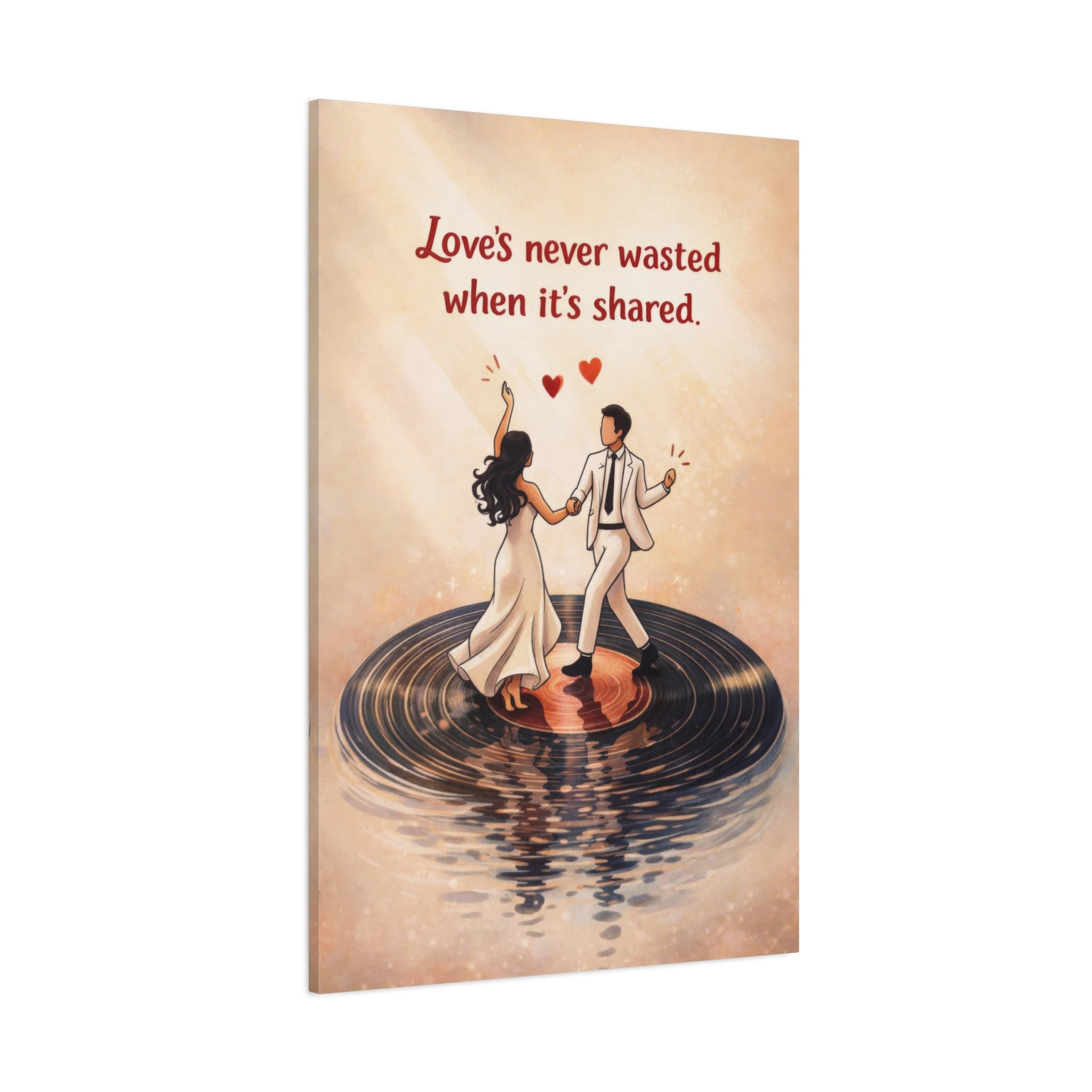 Dancing Couple Canvas Wall Art "Love Shared" | Romantic Quote Canvas Print | Vinyl Record Love Wall Decor