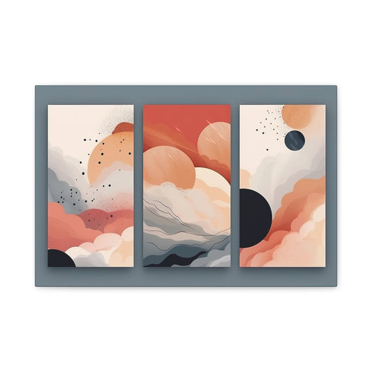 Abstract Triptych Painting "Celestial Fusion" | Triptych Wall Art | Cloud Art | Planet Art | Abstract Art | Abstract Wall Art