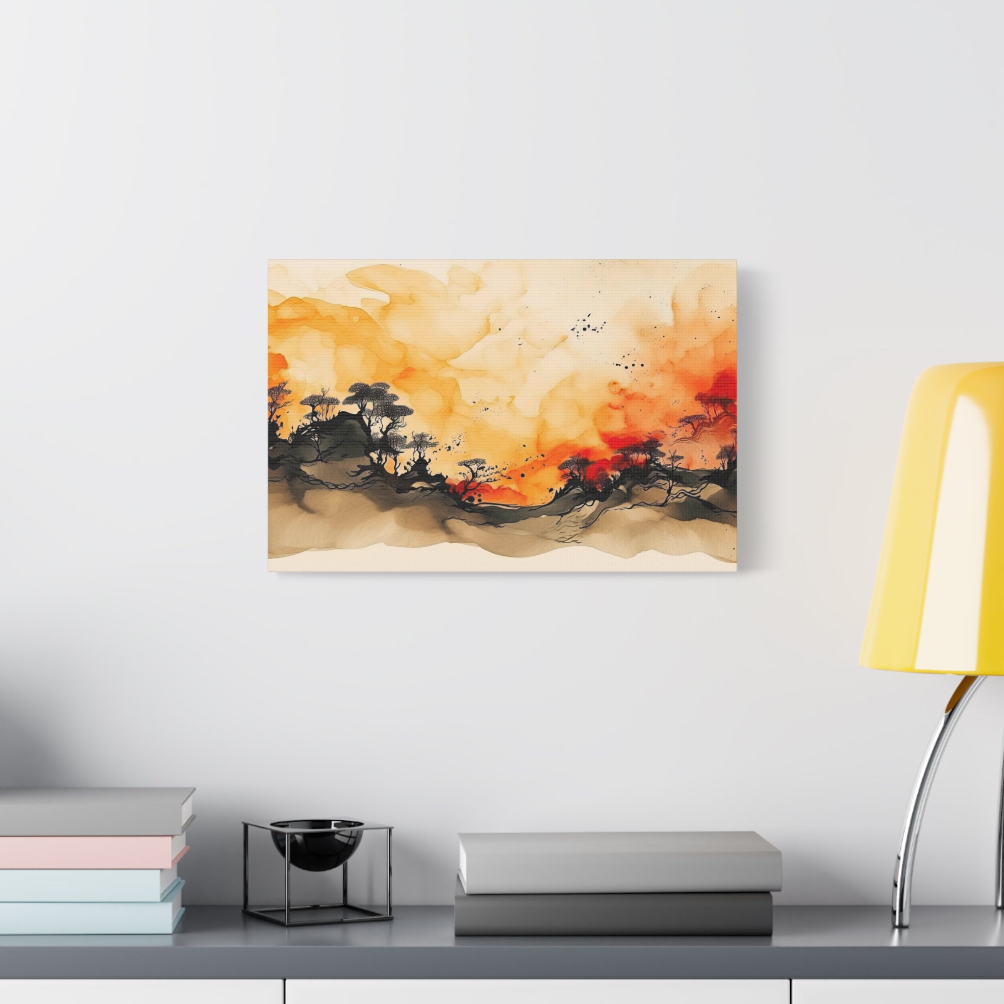 Watercolor Wall Art "Scarlet Silhouette" | Watercolor Art | Tree Of Life Wall Art | Tree Art | Japanese Tree Art | Large Tree Wall Art