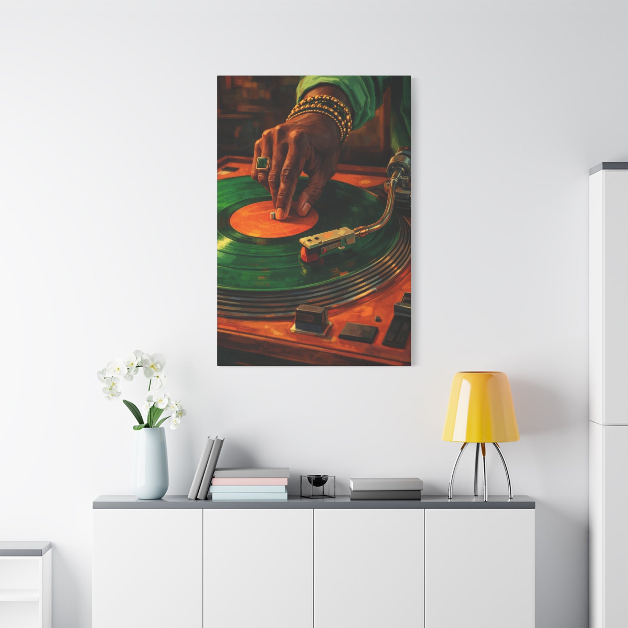 Vinyl Record Player Canvas Wall Art "Midnight Groove" | DJ Turntable Canvas Print | Retro Music Wall Decor Art