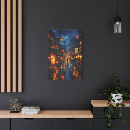 Japanese Street Canvas Wall Art "Lantern Rain" | Kyoto Night Canvas Print | Anime Cityscape Wall Decor | Tokyo Alley Art