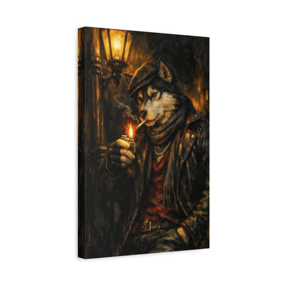 Husky Canvas Wall Art "Midnight Rebel" | Smoking Wolf Dog Canvas Print | Dark Academia Animal Wall Decor Art