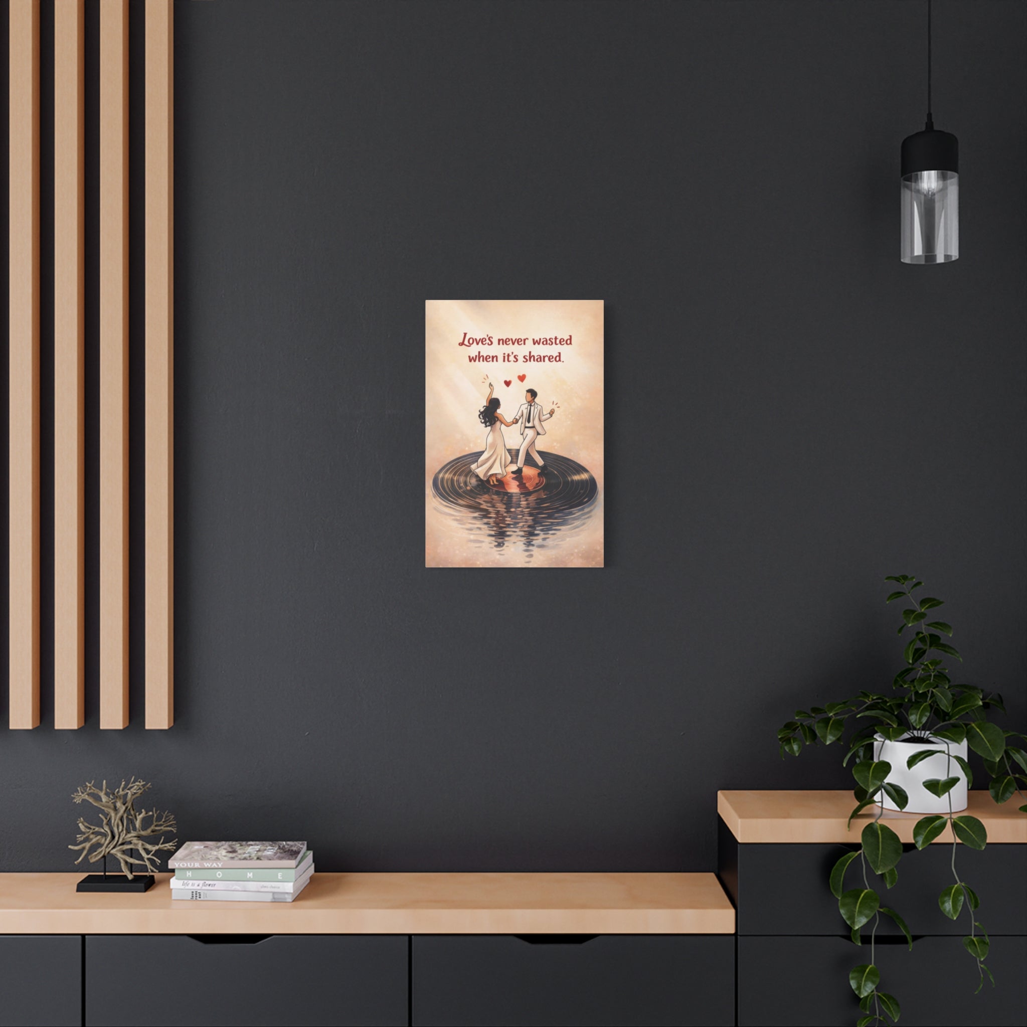 Dancing Couple Canvas Wall Art "Love Shared" | Romantic Quote Canvas Print | Vinyl Record Love Wall Decor