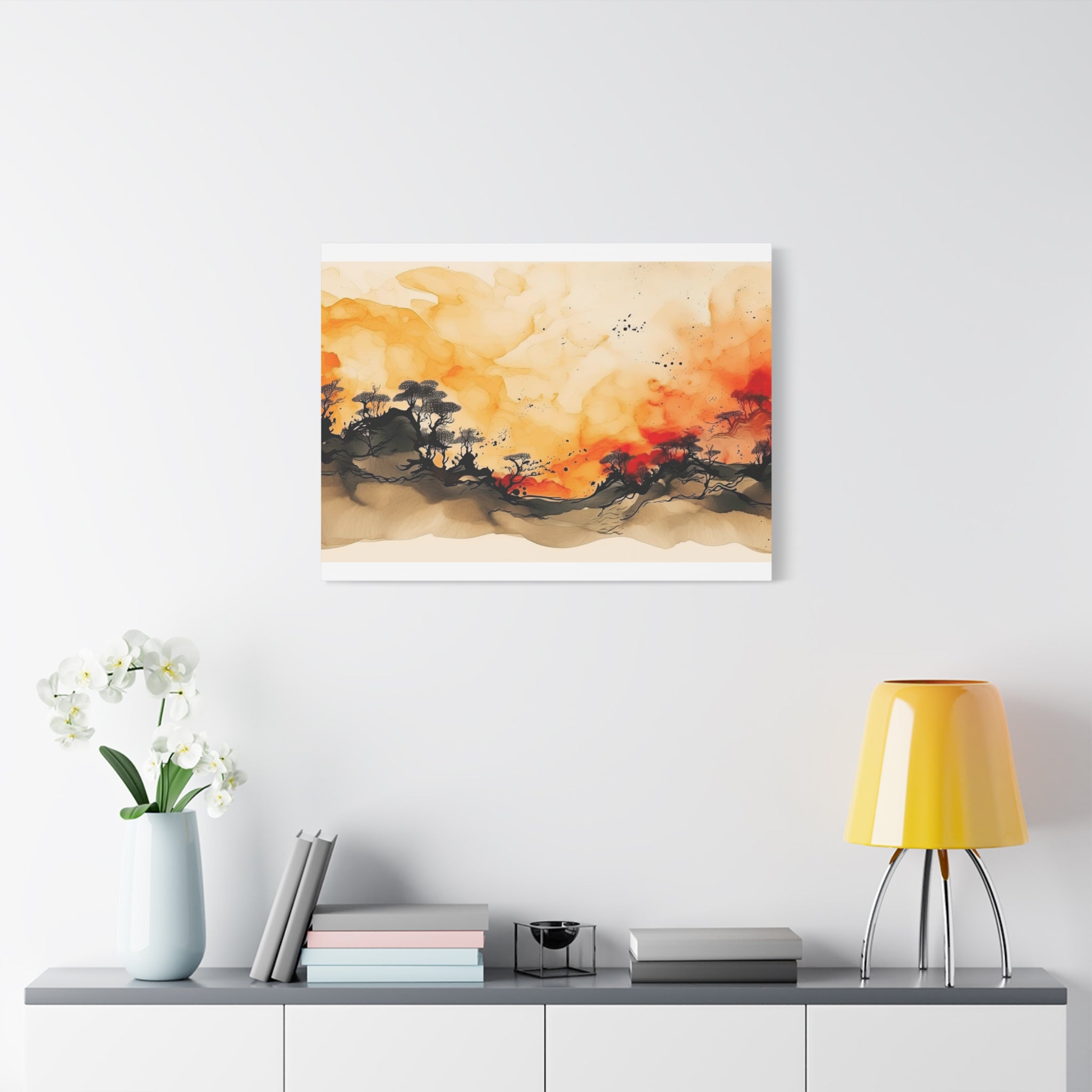Watercolor Wall Art "Scarlet Silhouette" | Watercolor Art | Tree Of Life Wall Art | Tree Art | Japanese Tree Art | Large Tree Wall Art