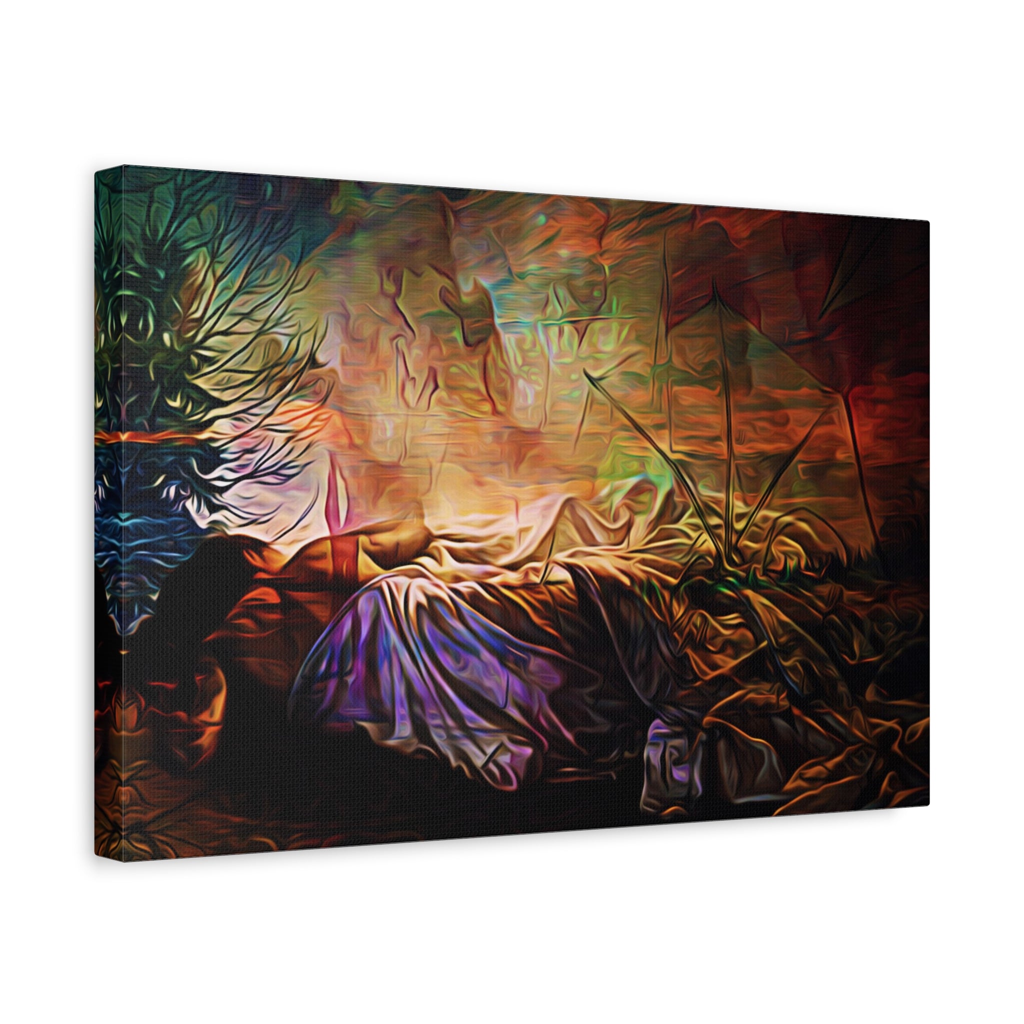 Camping Canvas Art  "Fireside Dreams" | Campfire Art Wall Hanging | Colorful Abstract Painting Art | Aesthetic Interpretation Wall Decor