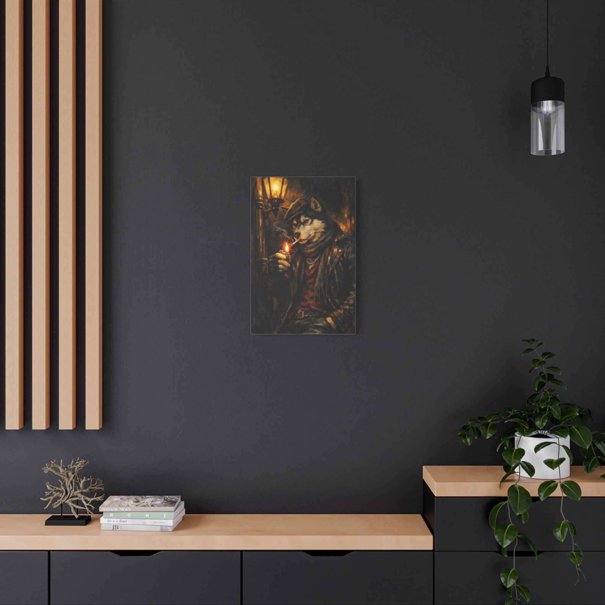 Husky Canvas Wall Art "Midnight Rebel" | Smoking Wolf Dog Canvas Print | Dark Academia Animal Wall Decor Art