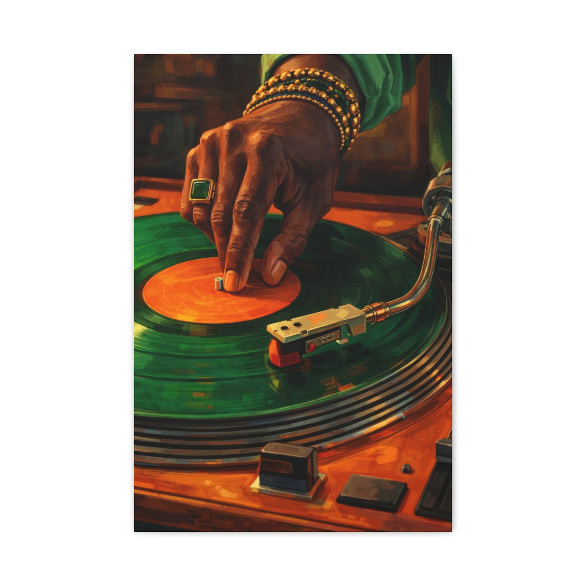 Vinyl Record Player Canvas Wall Art "Midnight Groove" | DJ Turntable Canvas Print | Retro Music Wall Decor Art