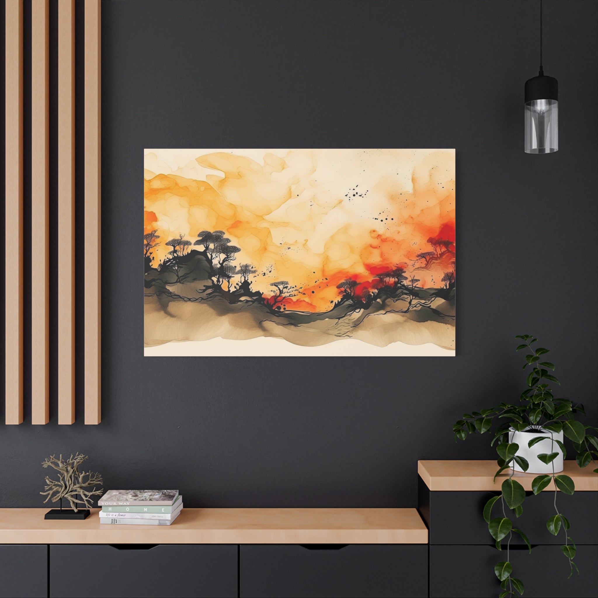 Watercolor Wall Art "Scarlet Silhouette" | Watercolor Art | Tree Of Life Wall Art | Tree Art | Japanese Tree Art | Large Tree Wall Art
