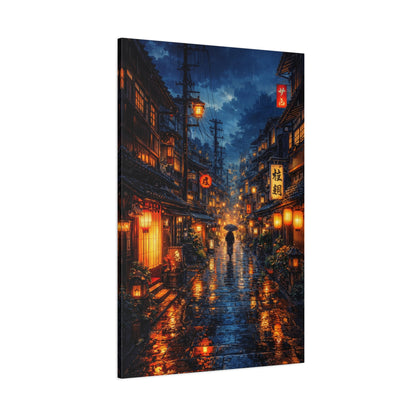 Japanese Street Canvas Wall Art "Lantern Rain" | Kyoto Night Canvas Print | Anime Cityscape Wall Decor | Tokyo Alley Art