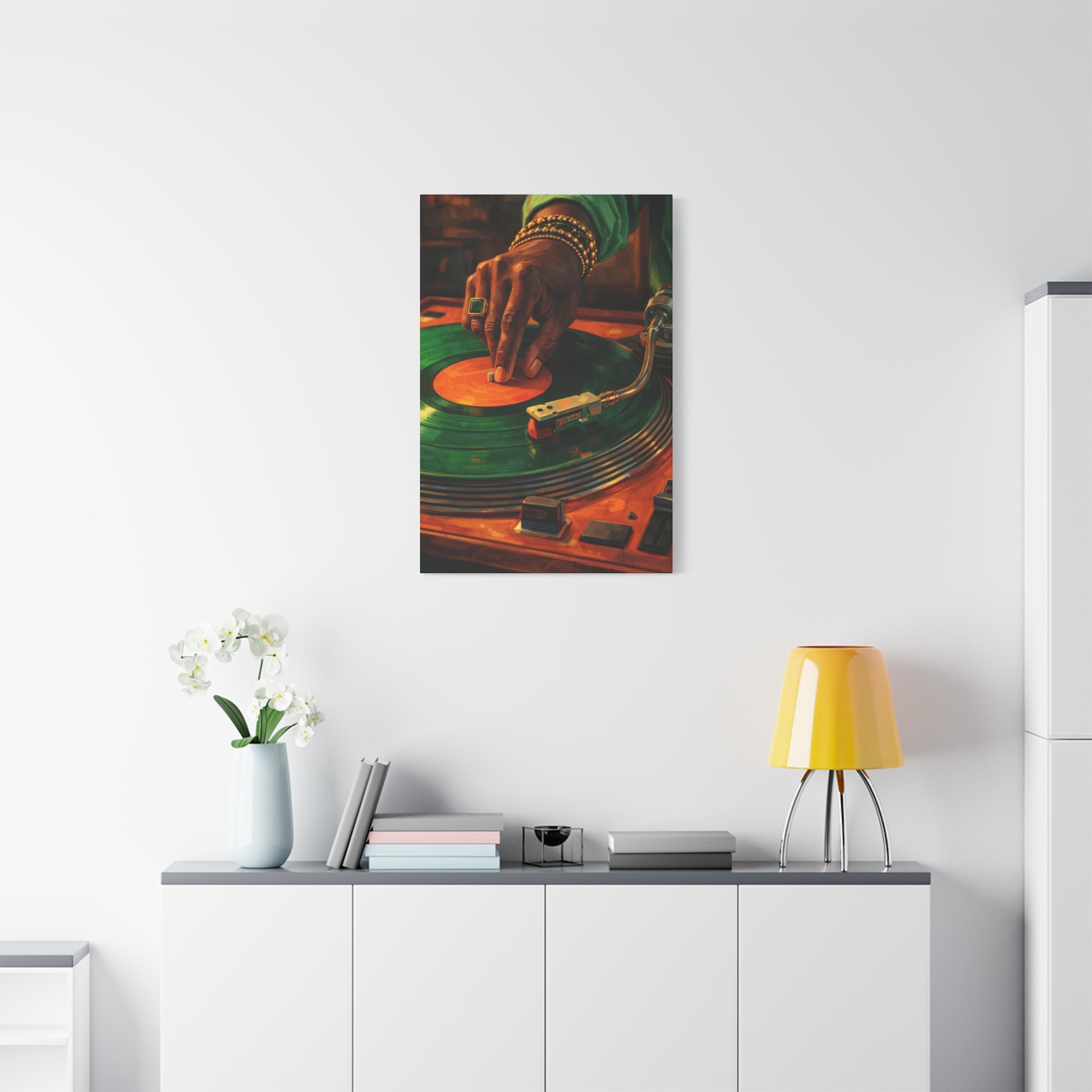 Vinyl Record Player Canvas Wall Art "Midnight Groove" | DJ Turntable Canvas Print | Retro Music Wall Decor Art