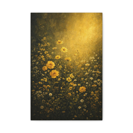 Yellow Wildflower Canvas Wall Art "Golden Meadow" | Moody Floral Canvas Print | Cottagecore Botanical Wall Decor Art