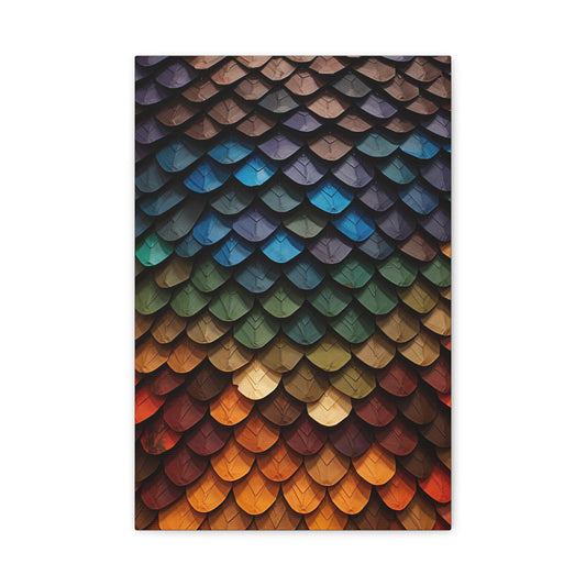 Rainbow Colored Dragon Scale Pattern Canvas Art "Mythical Radiance"| Abstract Colorful Wall Art | Reptile Scale Canvas | Kaleidoscopic Decor