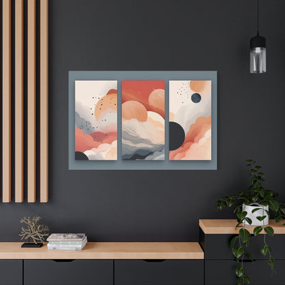 Abstract Triptych Painting "Celestial Fusion" | Triptych Wall Art | Cloud Art | Planet Art | Abstract Art | Abstract Wall Art