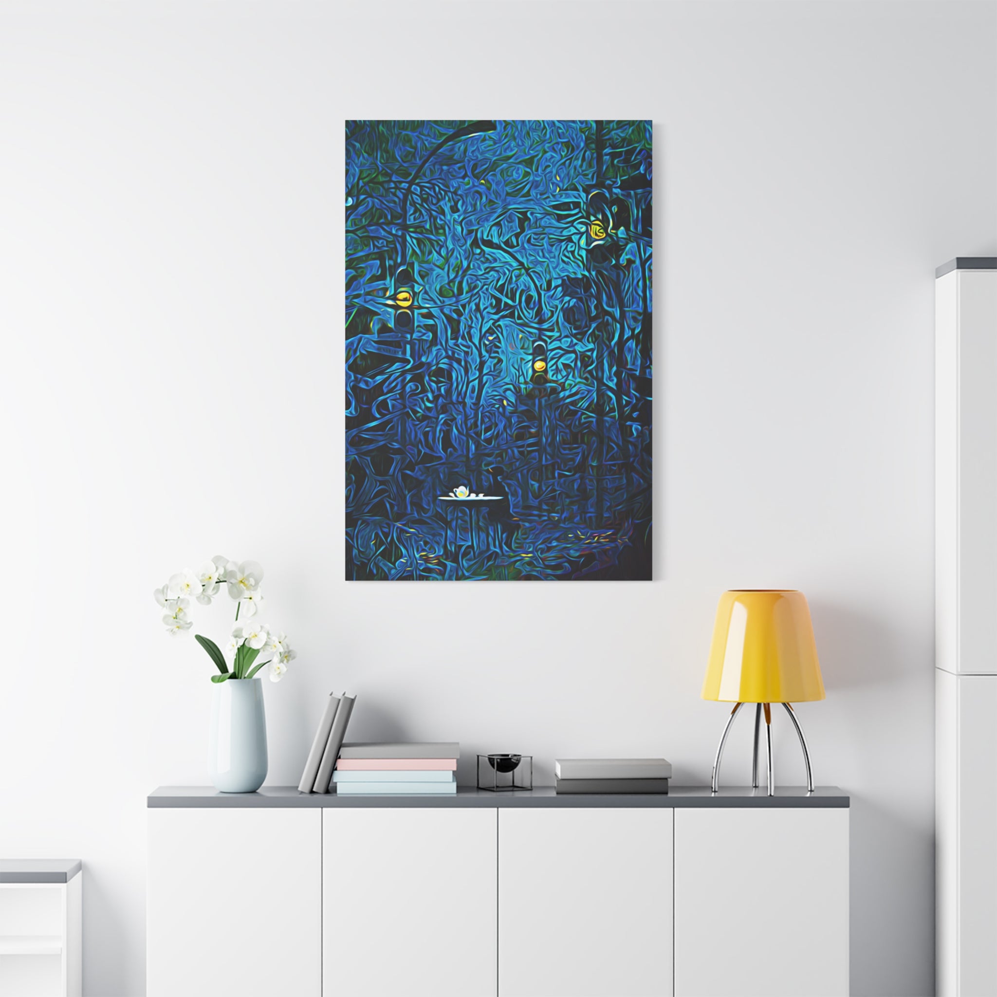 Blue Abstract Art Canvas "Waiting in Hues" | Neutral Abstract Wall Art Prints | Girl Patiently Waiting Motivational Art | Creative Wall Art