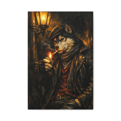 Husky Canvas Wall Art "Midnight Rebel" | Smoking Wolf Dog Canvas Print | Dark Academia Animal Wall Decor Art
