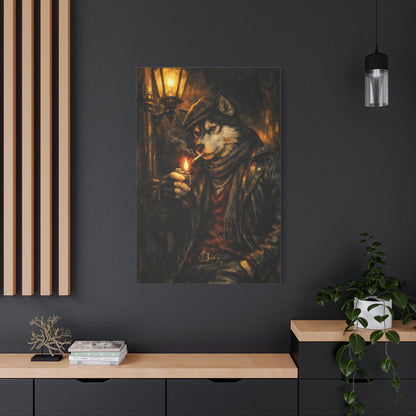 Husky Canvas Wall Art "Midnight Rebel" | Smoking Wolf Dog Canvas Print | Dark Academia Animal Wall Decor Art